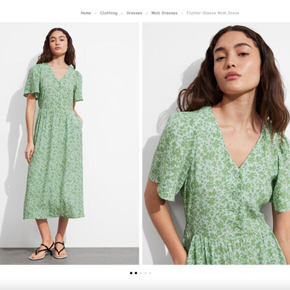& Other Stories Dresses & Skirts - NWT & Other Stories Green Floral Print Flutter Sleeve Midi Dress l Size 2